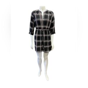 Loft Dress EUC Mini Plaid Black/White/Red 3/4 Sleeve Size Small